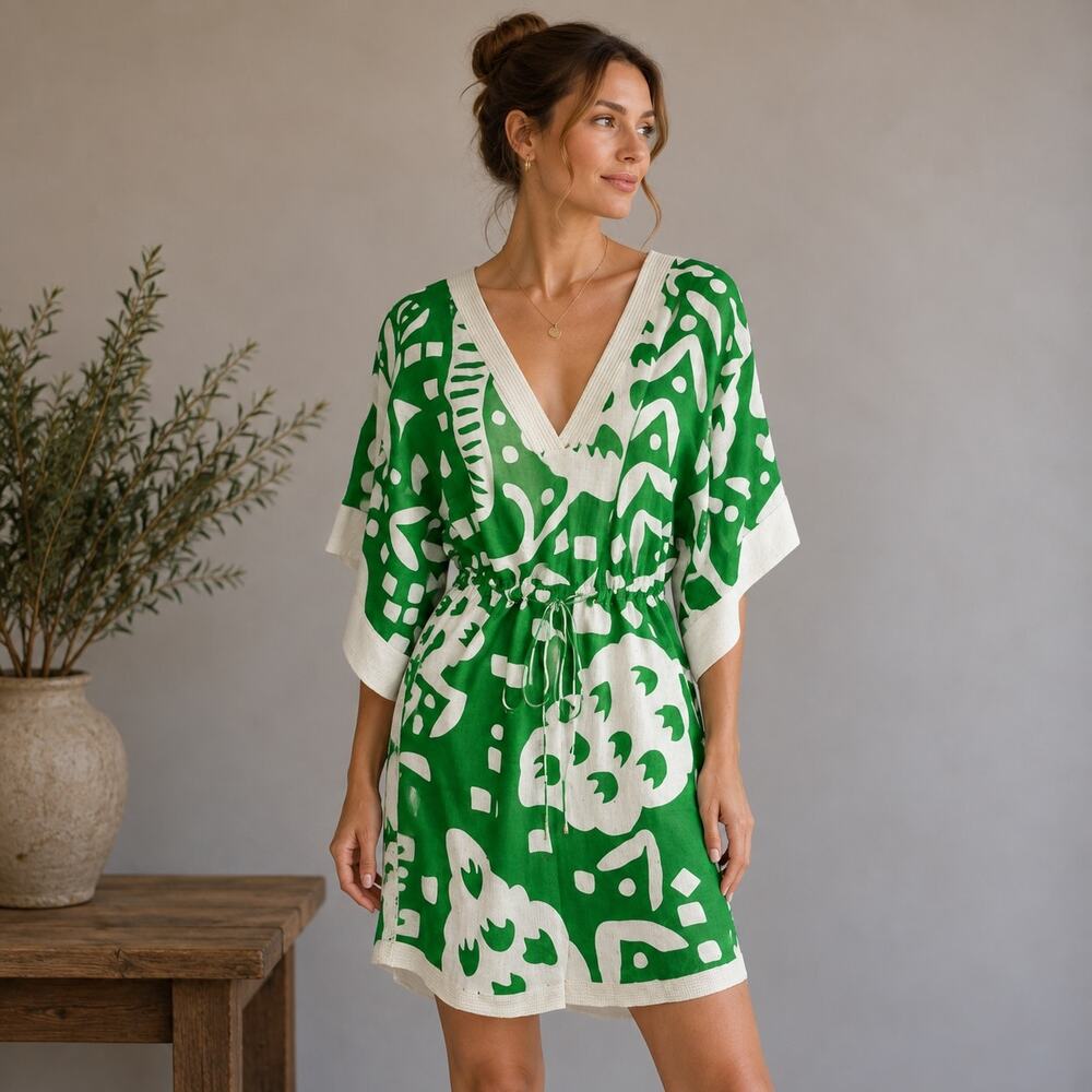 Diane Von Furstenberg Green & White Sporty Kleio Swim Cover Small
